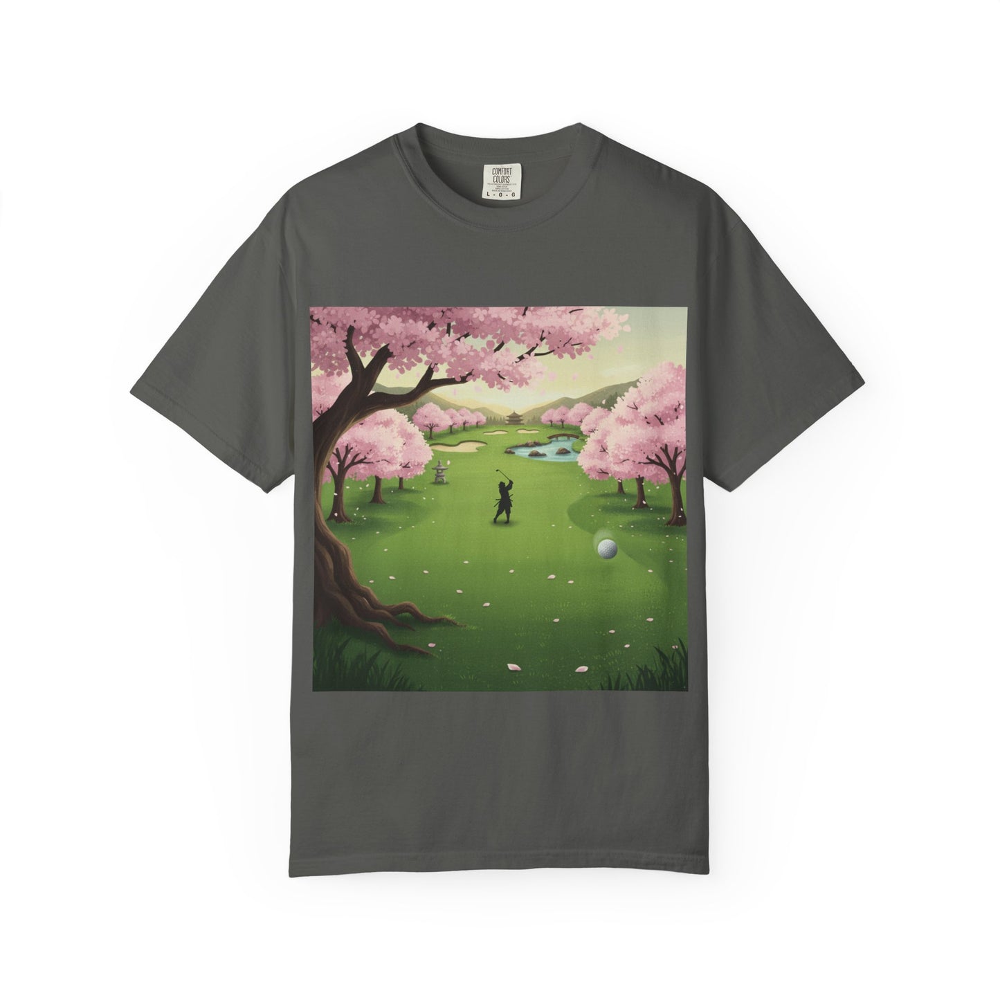 Zen Spot Customized Comfort Colors Golf Course Cherry Blossom T-Shirt – Scenic Golfer Graphic Tee