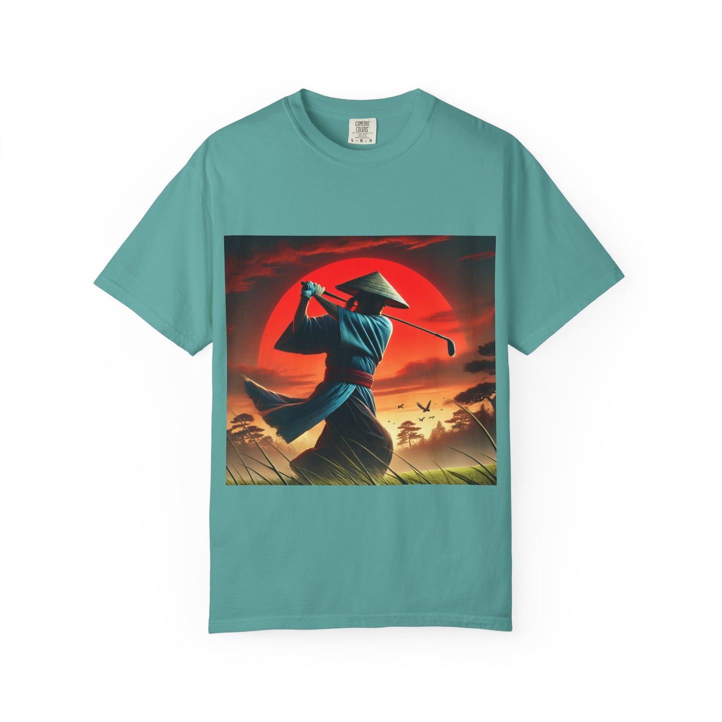 Zen Spot Golf Custom Sunset Samurai Golfer Graphic T-Shirt
