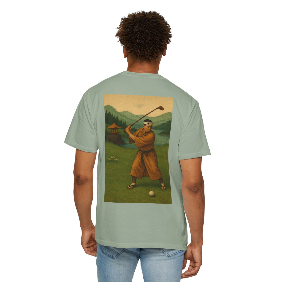 Enso Circle Golf  Stroke Chest Vintage Monk Golfer Back Graphic T-Shirt