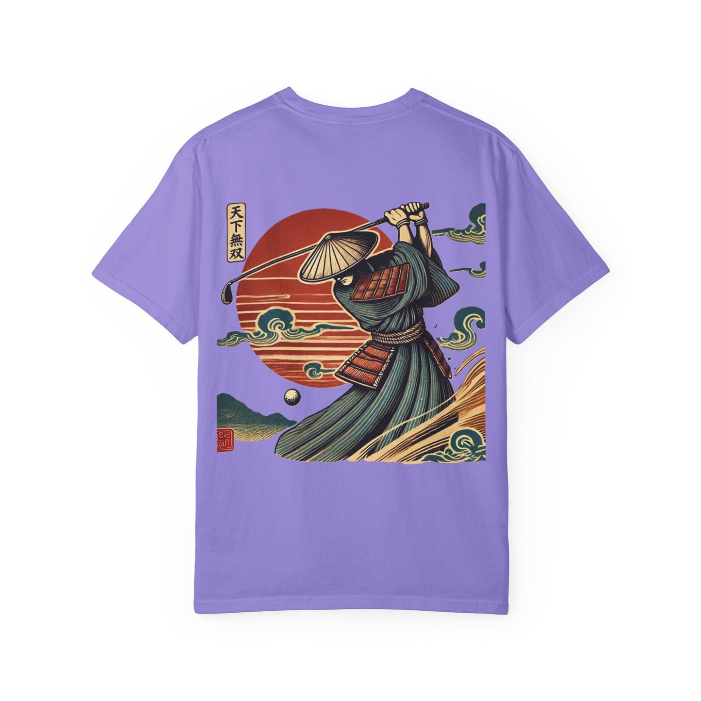 Zen Spot Golf Custom Samurai Golfer Sunset Graphic T-Shirt