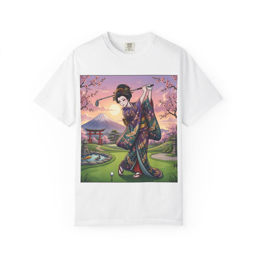 Zen Spot Golf Custom Kimono Art Geisha Golfing Sunset T-Shirt