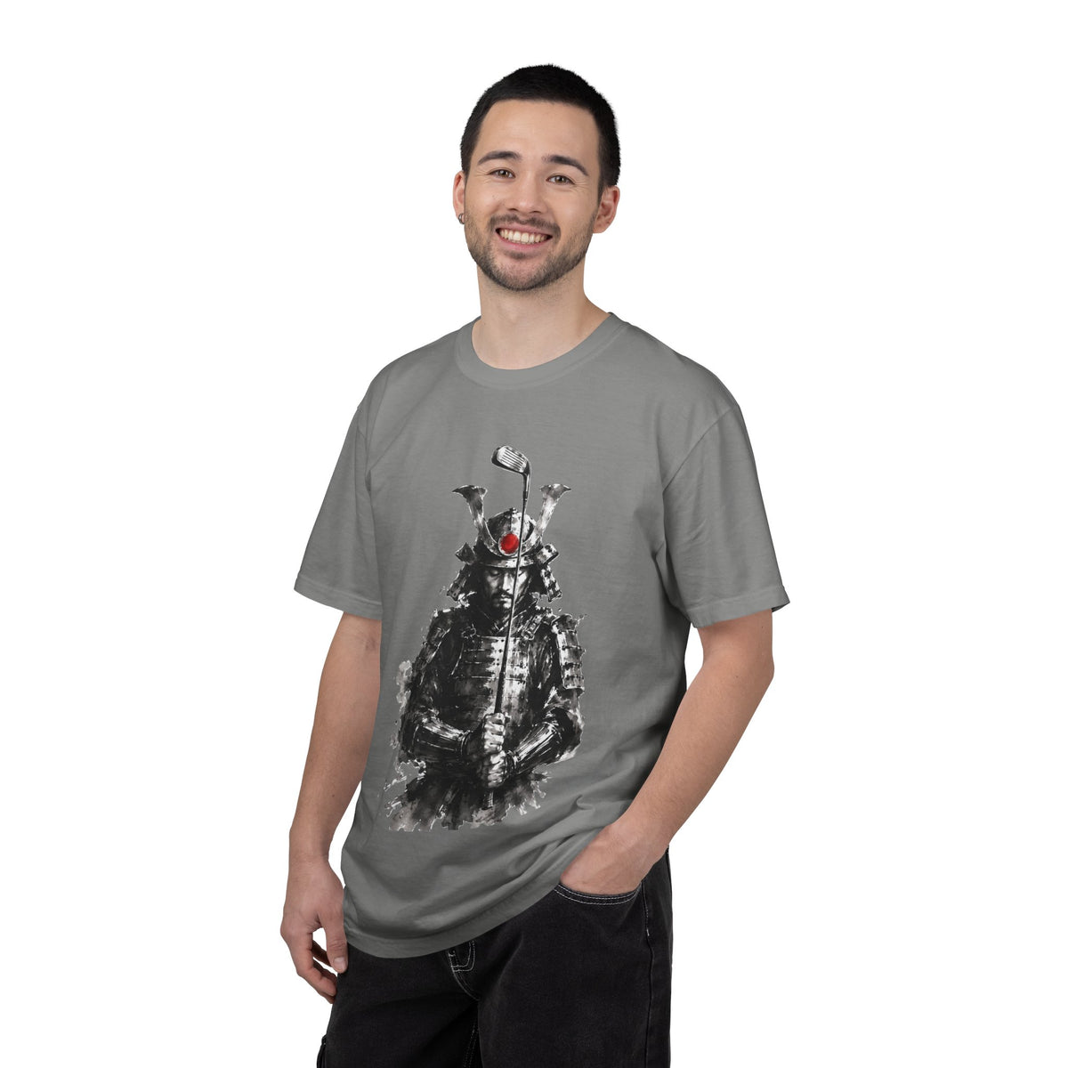 Samurai Golf T-Shirt — Ink Brush Warrior "The Focused Ronin" Design