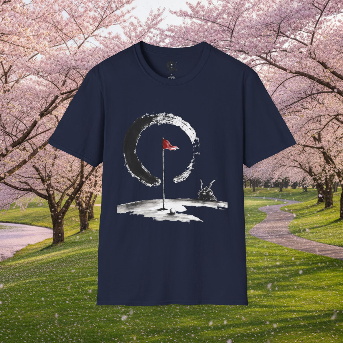 Zen Golf T-Shirt — Minimalist Golf Flag & Enso Circle Tee