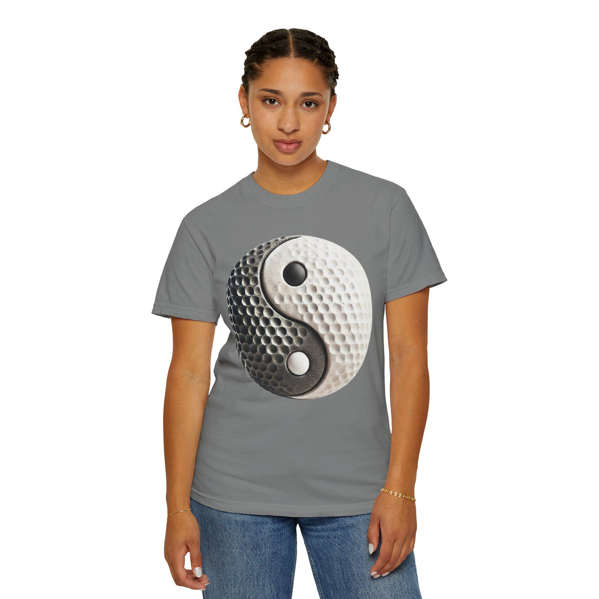 Stone Yin Yang Golf Ball Chest and Back Graphic T-Shirt
