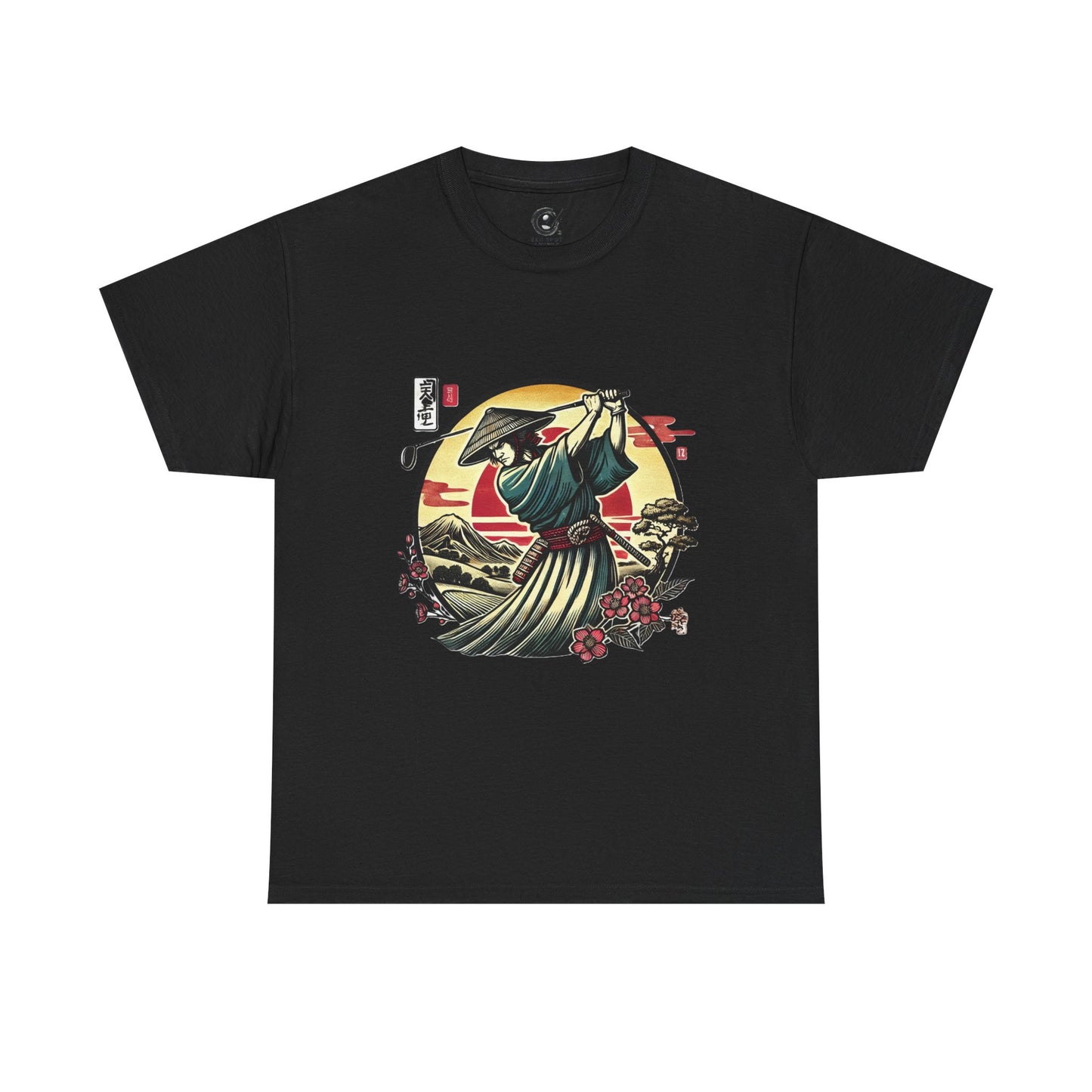 Zen Spot Customized Gildan Samurai Golfer Sunset T‑Shirt — Japanese Warrior Graphic Tee