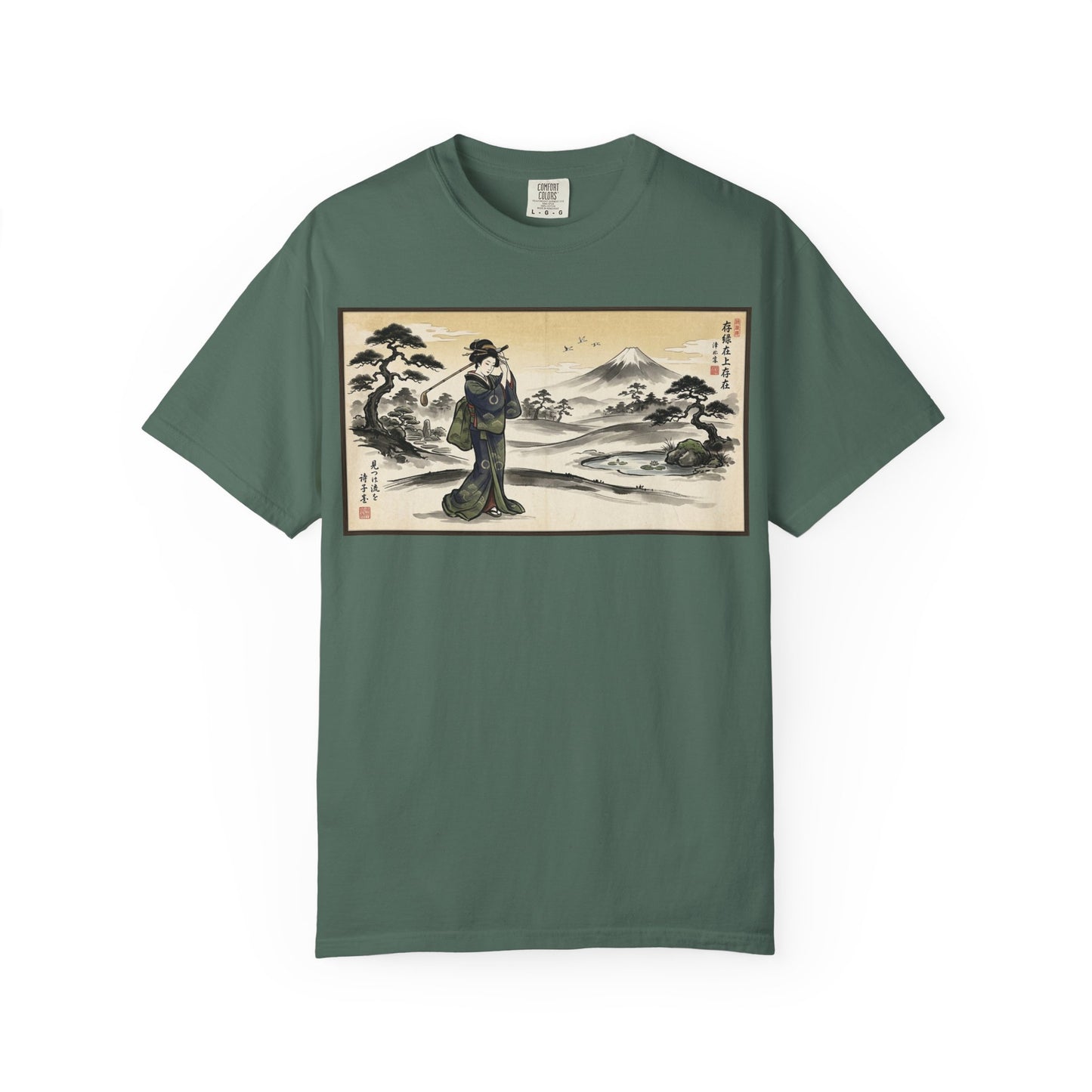 Zen Spot Golf Custom Vintage Geisha Golfer & Mount Fuji Graphic T-Shirt