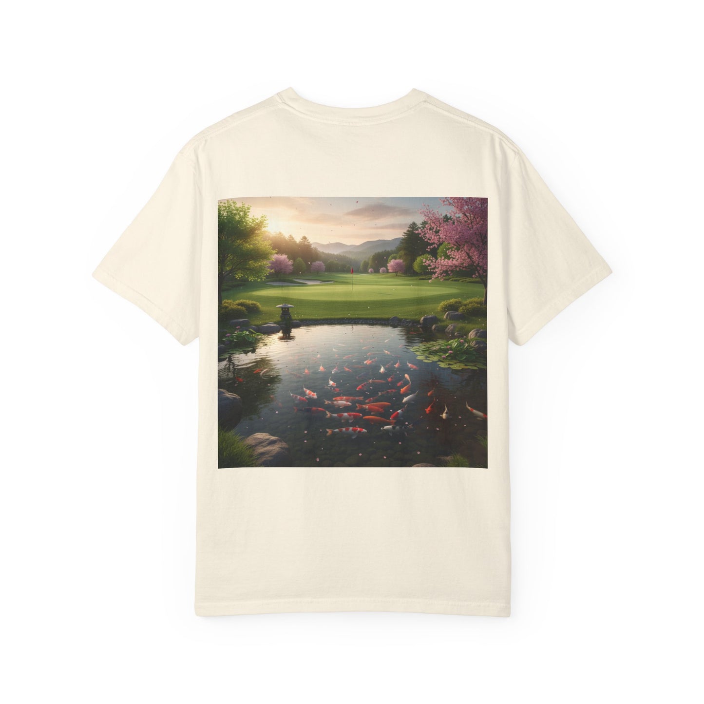 Zen Spot Golf Custom Koi Pond Sunset Graphic T-Shirt