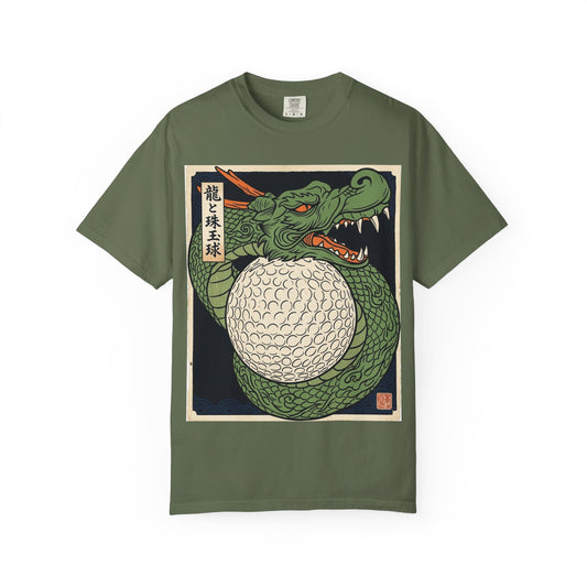 The Dragon and the Precious Pearl Ball T-Shirt — Japanese Ukiyo-e Style Golf Ball Design
