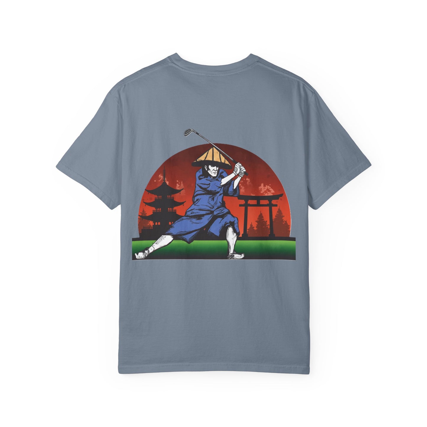 Zen Spot Golf Custom Japanese Sunset Samurai Golfer Graphic T-Shirt