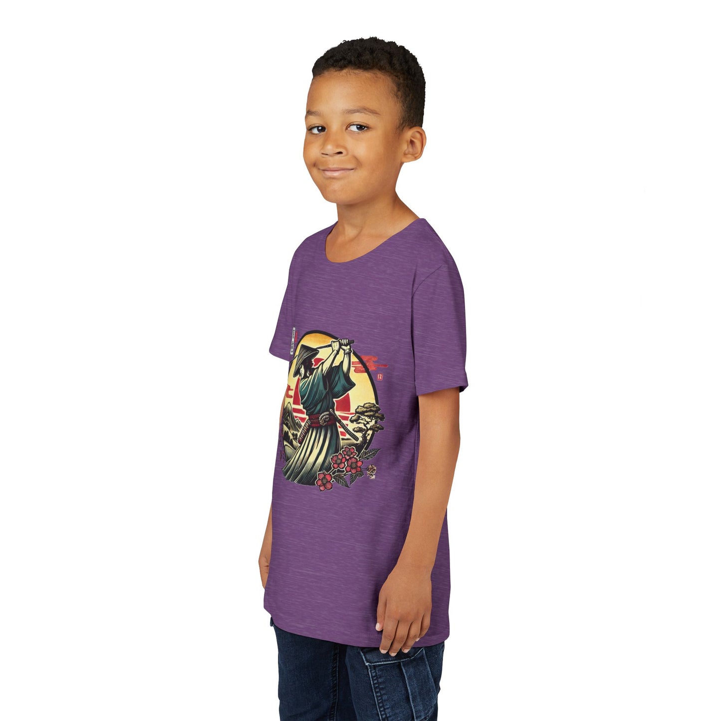 Zen Spot Golf Custom Samurai Golfer Sunset Graphic Youth T-Shirt