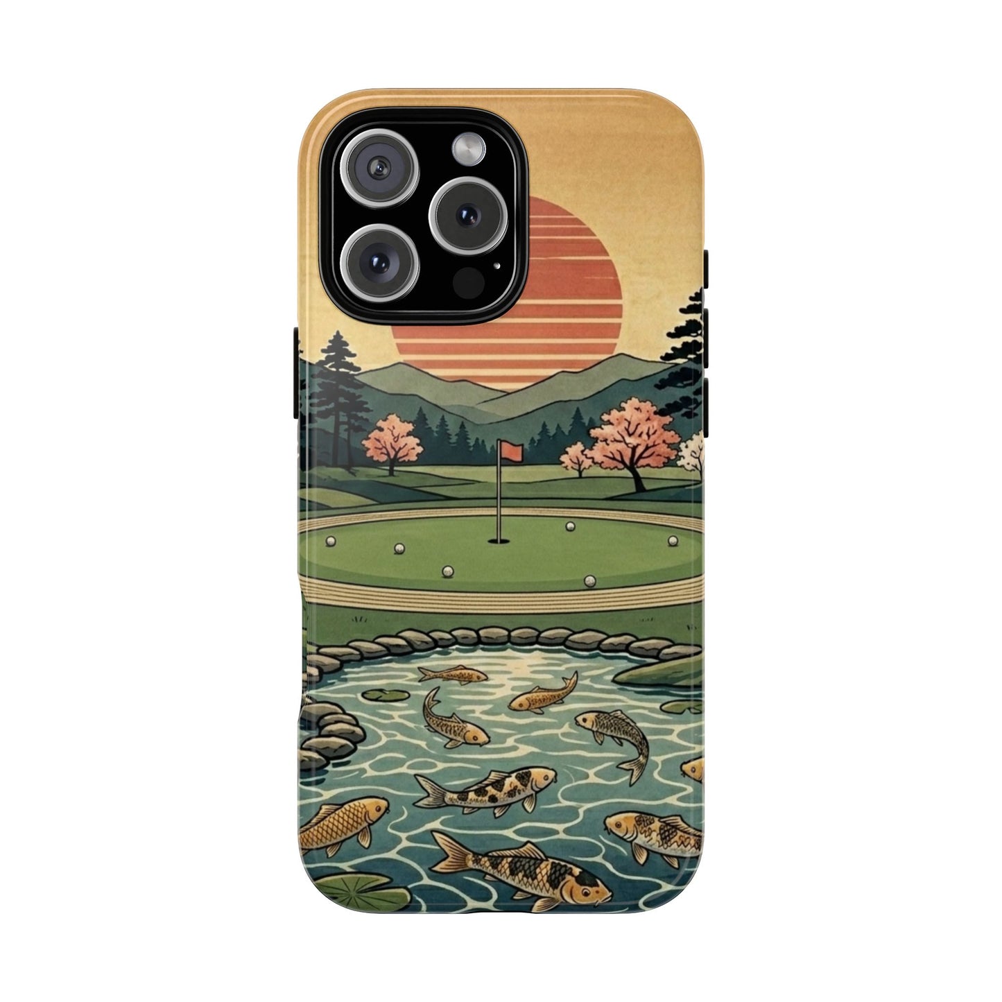 Golf Koi Pond Phone Case — Vintage Sunset Golf Course Design
