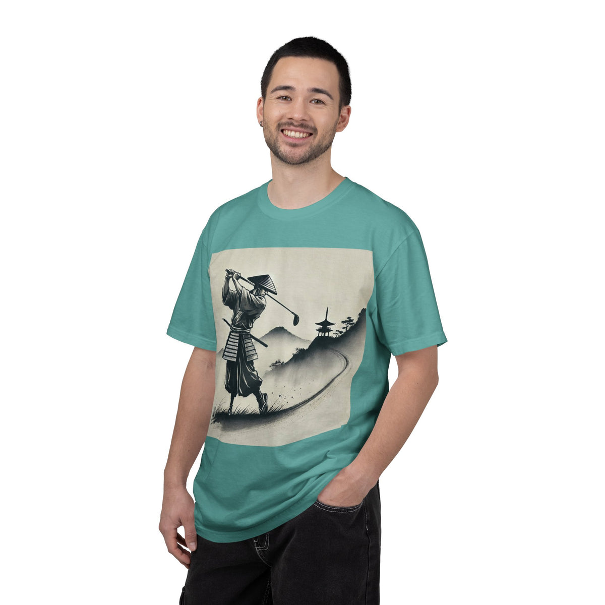 Samurai Golfer Golf Course Art Graphic T-Shirt