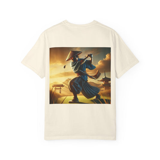 Zen Spot Golf Custom Vintage Samurai Golfer Sunset Graphic T-Shirt