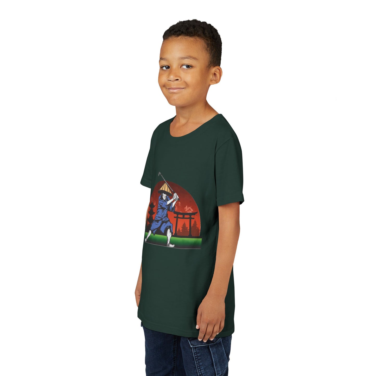 Zen Spot Golf Custom Japanese Samurai Golfer Graphic Kid T-Shirt