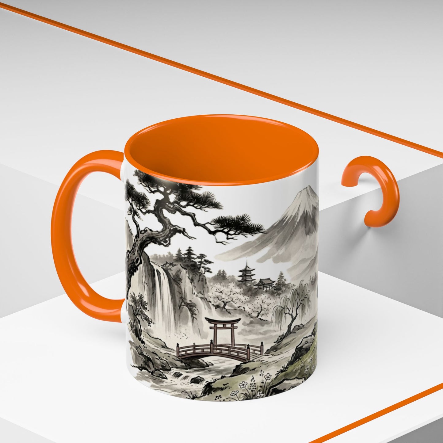 Zen Spot Golf Custom Japanese Golf Scene Accent Coffee Mug Ukiyo-e Style Golfing Geisha (11/15oz)