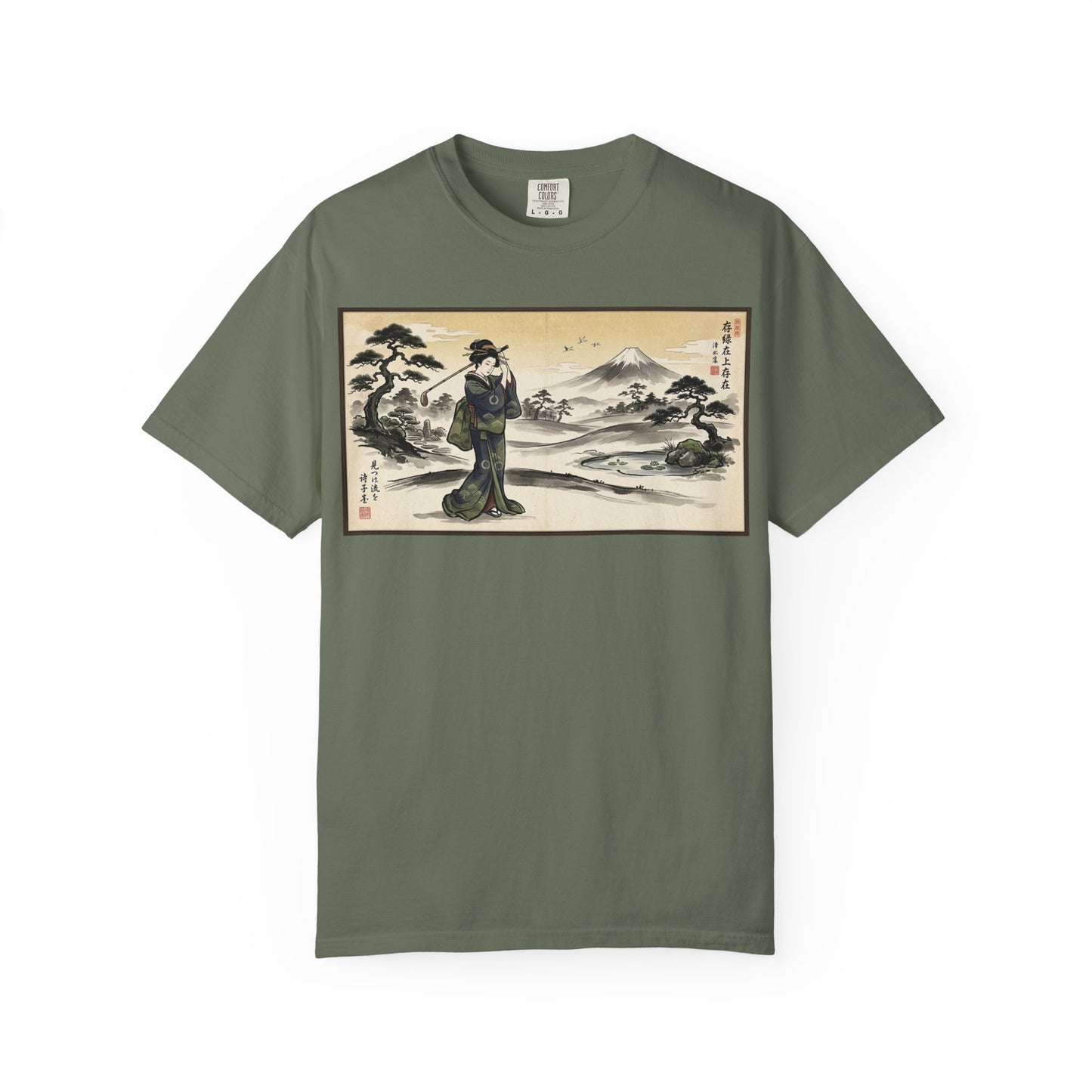 Japanese Ukiyo-e Landscape T-Shirt — Vintage Geisha & Mount Fuji Graphic Tee