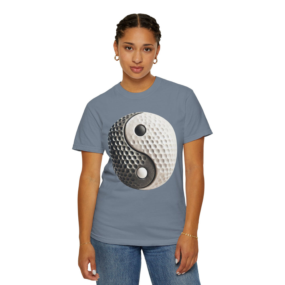 Stone Yin Yang Golf Ball Chest and Back Graphic T-Shirt