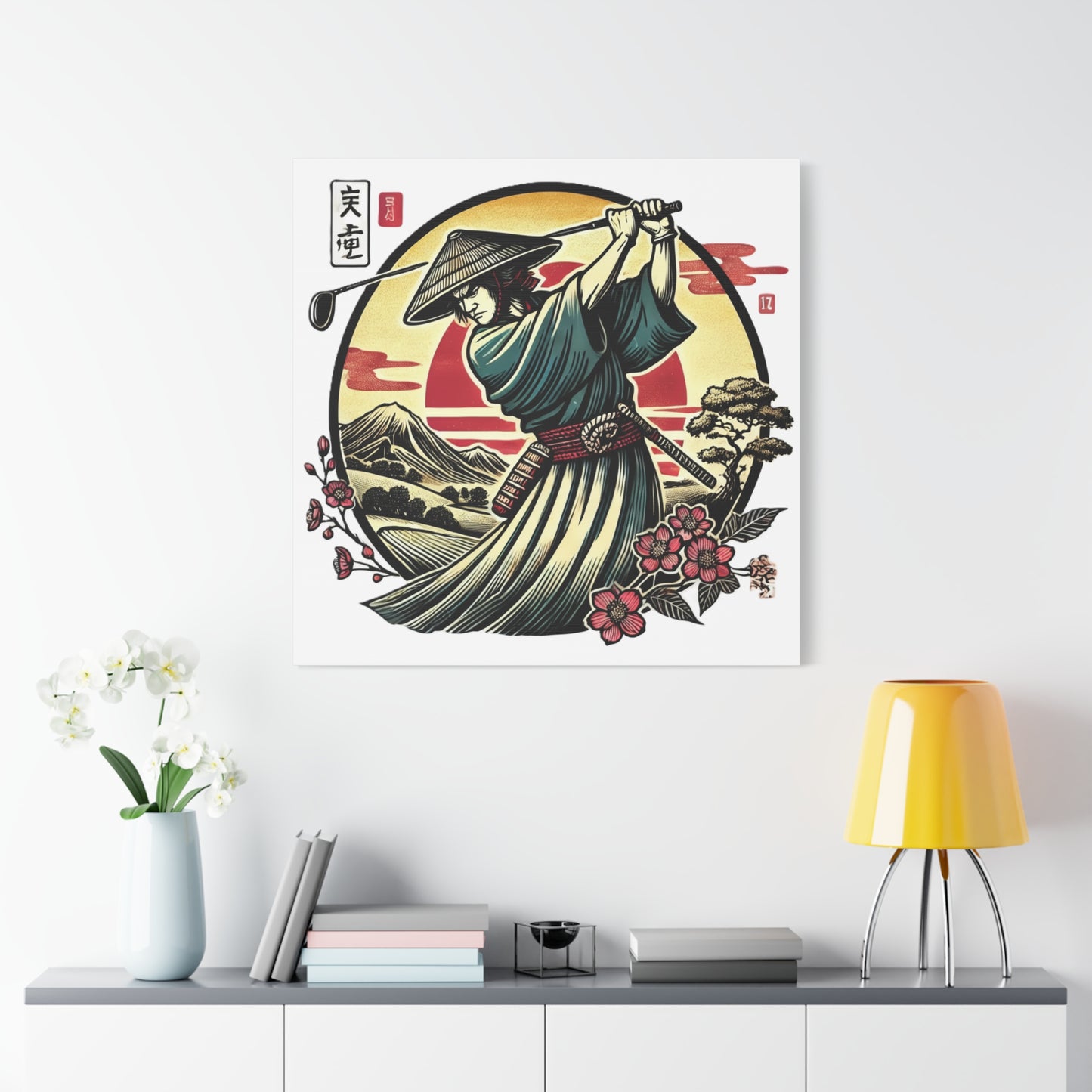 Custom Samurai Golfer Canvas Print — Japanese Sunset Martial Arts Golf Wall Art