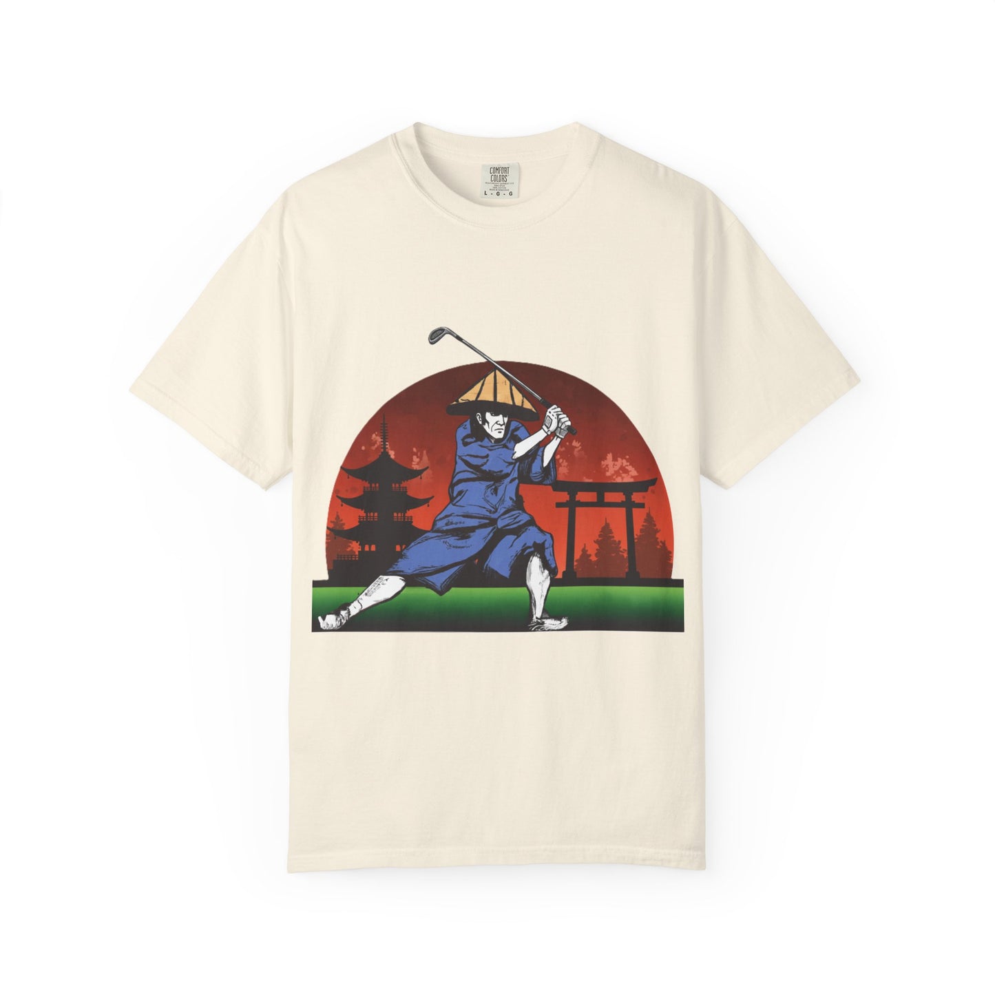 Zen Spot Golf Custom Japanese Sunset Samurai Golfer Graphic T-Shirt