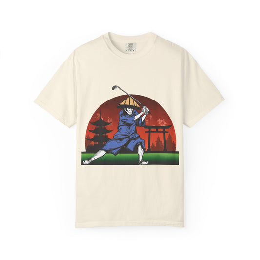 Zen Spot Golf Custom Japanese Sunset Samurai Golfer Graphic T-Shirt