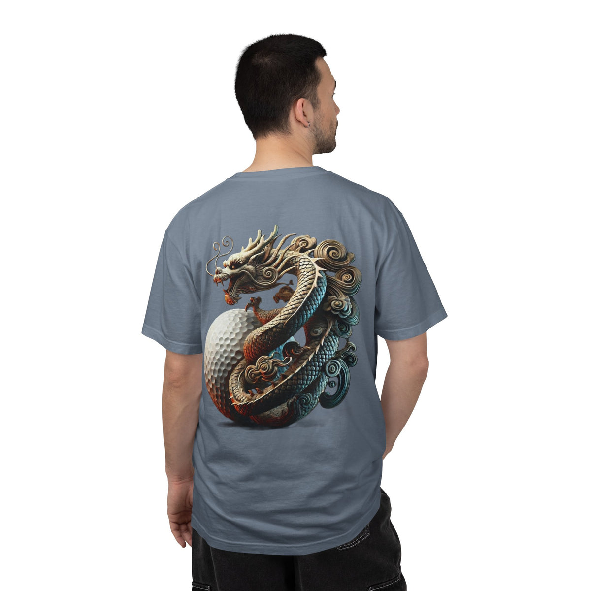 Enso Circle Chest Dragon Golf Ball Back Design Graphic T-Shirt
