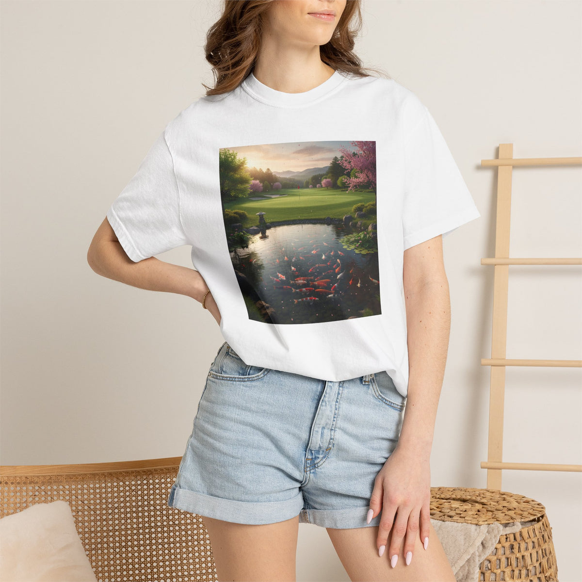 Zen Koi Pond Golf Course Sunset Graphic T-Shirt