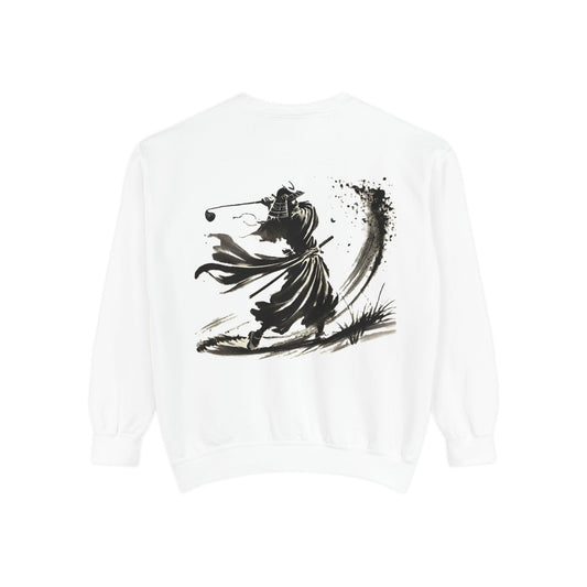 Samurai Golf Sweatshirt — Ink Brush Warrior Back Art