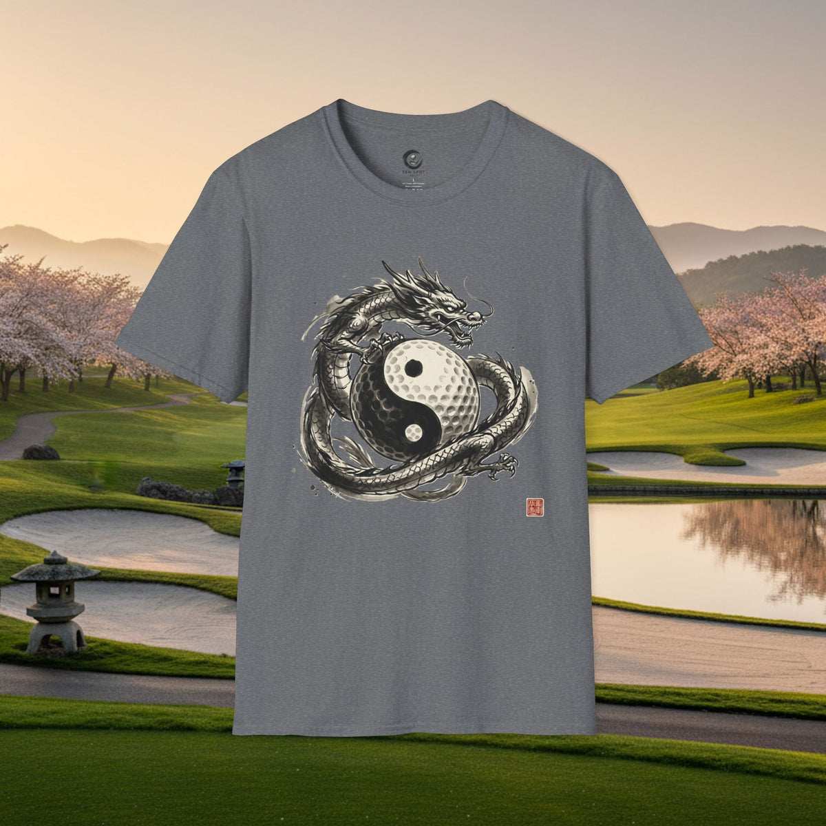 Yin Yang Golf Ball Dragon Golf T-Shirt — Asian Dragon Golf Ball Tee