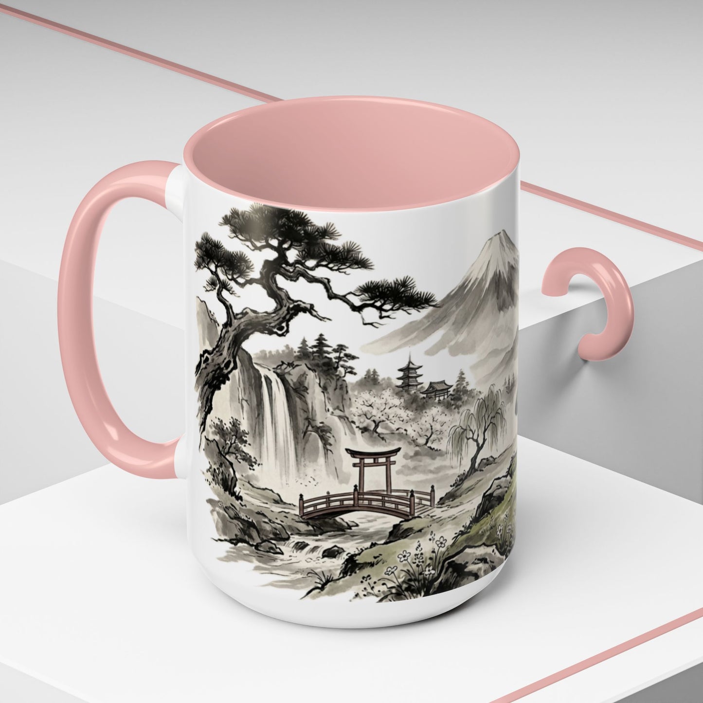 Zen Spot Golf Custom Japanese Golf Scene Accent Coffee Mug Ukiyo-e Style Golfing Geisha (11/15oz)