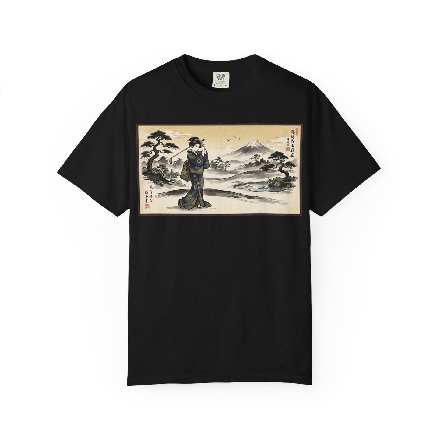 Zen Spot Golf Custom Vintage Geisha Golfer & Mount Fuji Graphic T-Shirt