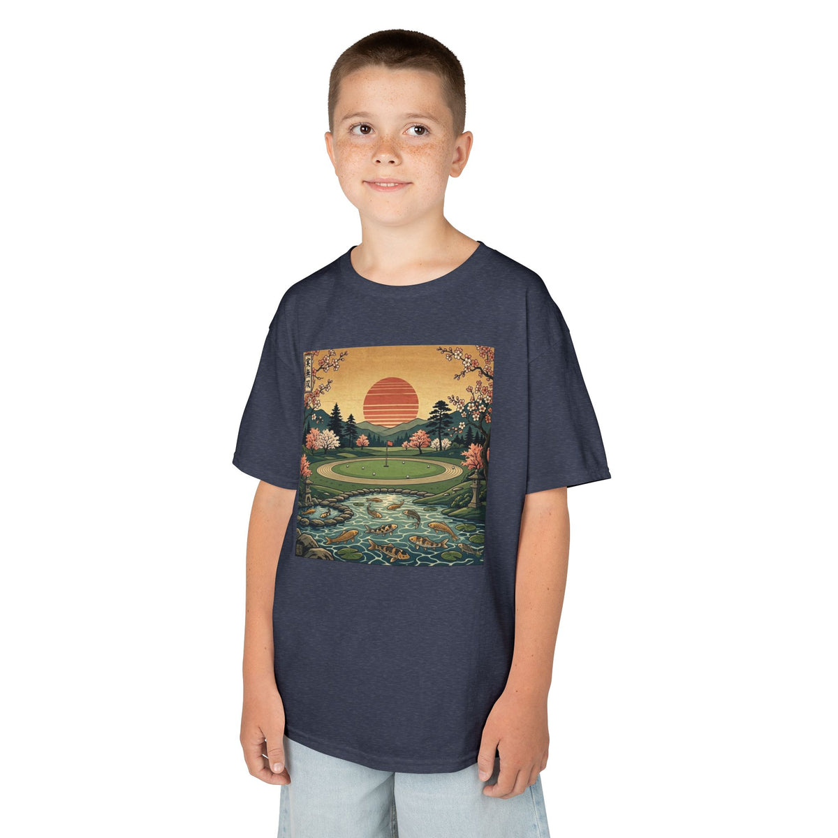 Vintage Japanese Sunset Golf Course Graphic Kids T-Shirt