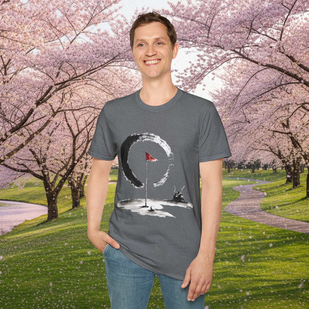 Zen Golf T-Shirt — Minimalist Golf Flag & Enso Circle Tee