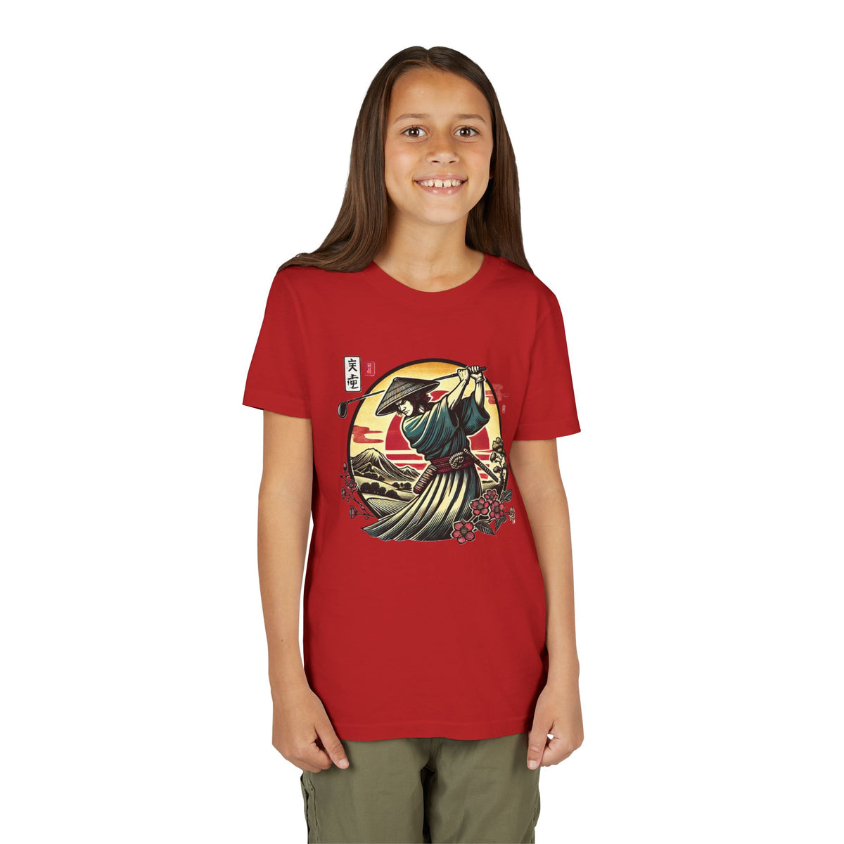 Samurai Golfer Sunset Graphic Youth T-Shirt