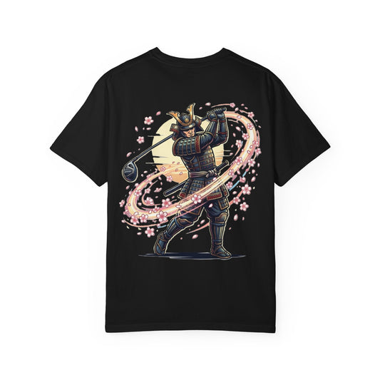 Zen Spot Golf Custom Warrior Samurai Golfer with Sakura Swing Graphic T-Shirt