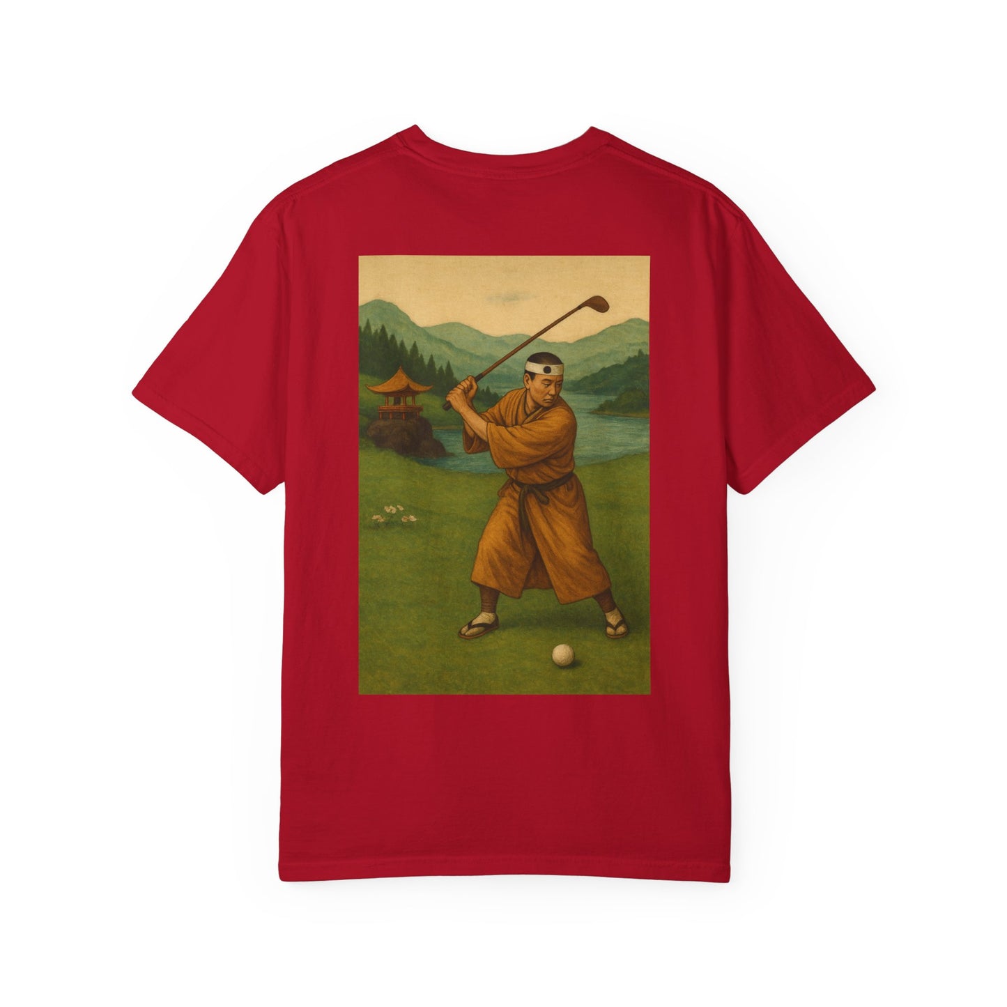 Vintage Golfer Graphic T-Shirt — Retro Asian-Inspired Golf Scene