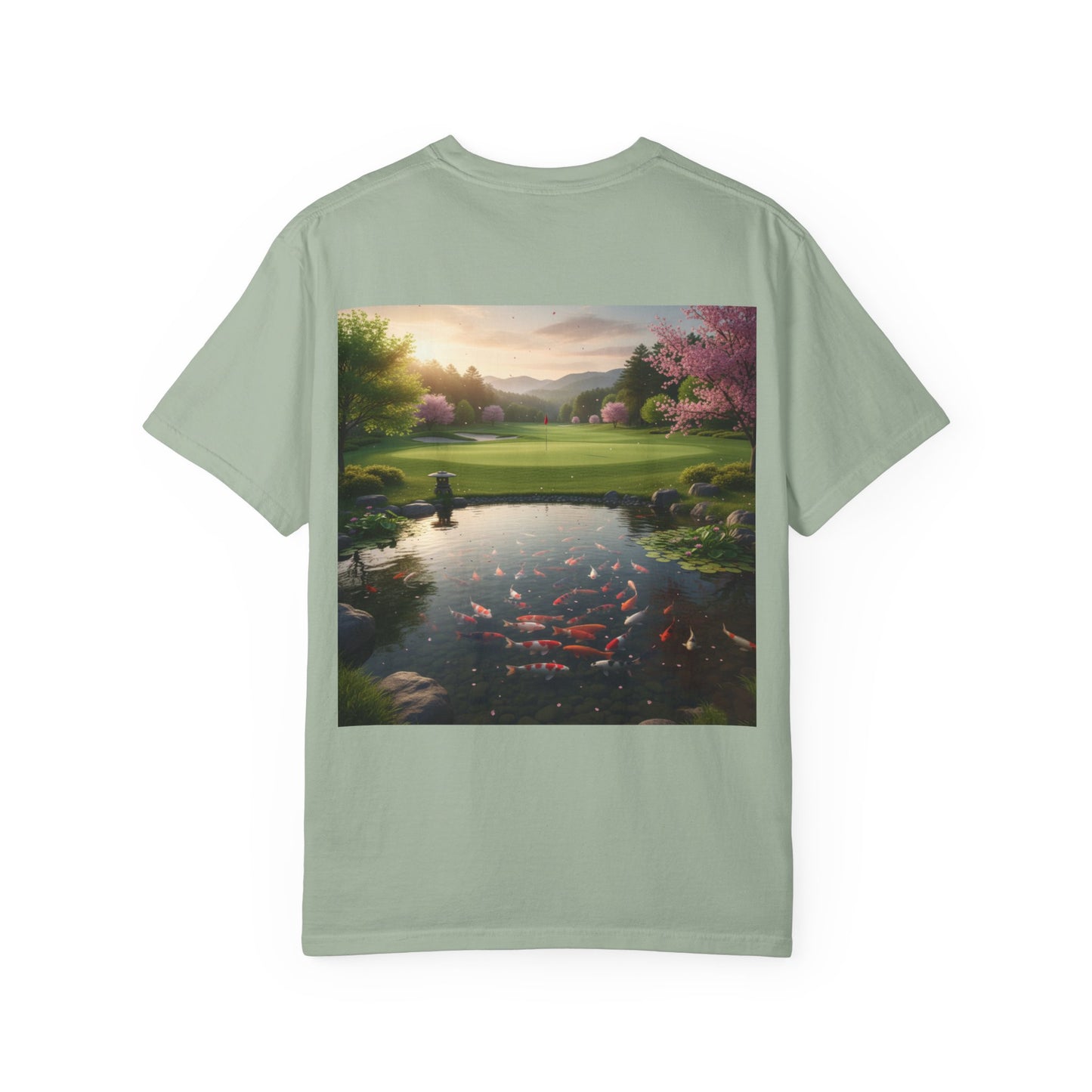 Zen Spot Golf Custom Koi Pond Sunset Graphic T-Shirt