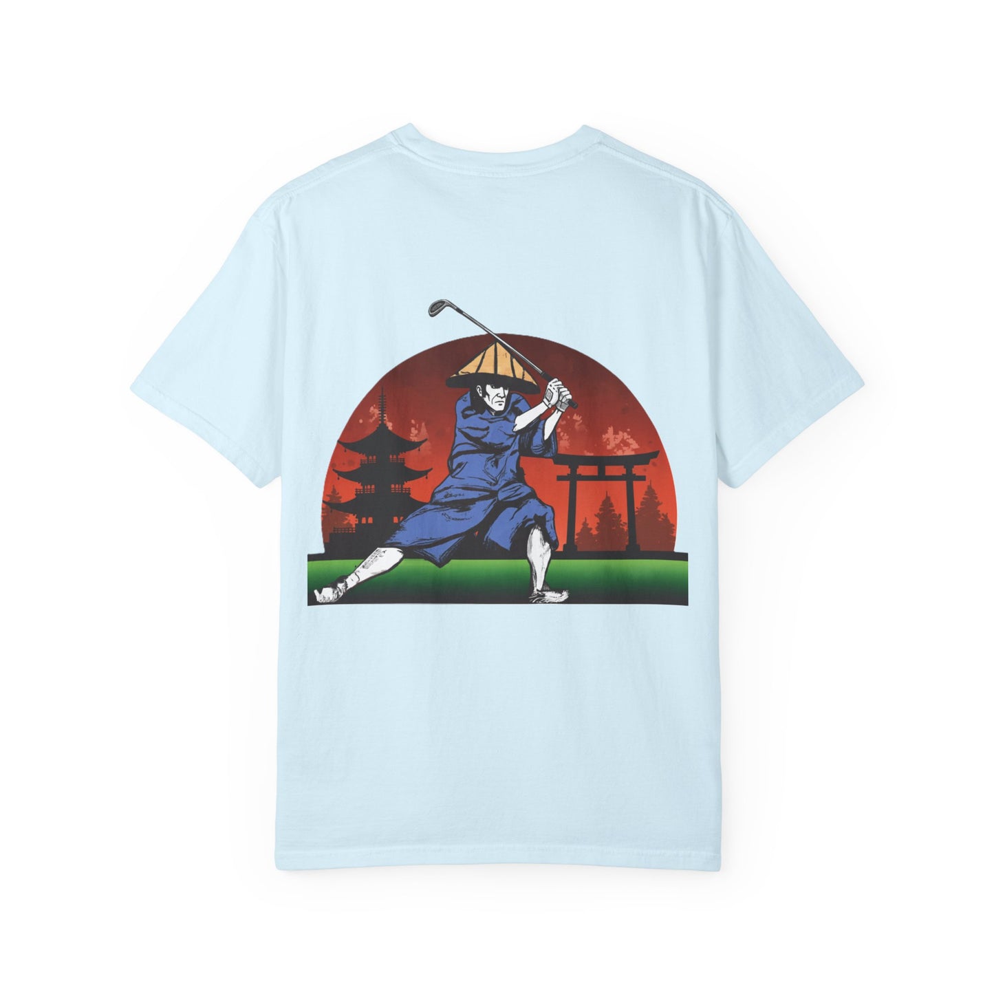 Zen Spot Golf Custom Japanese Sunset Samurai Golfer Graphic T-Shirt