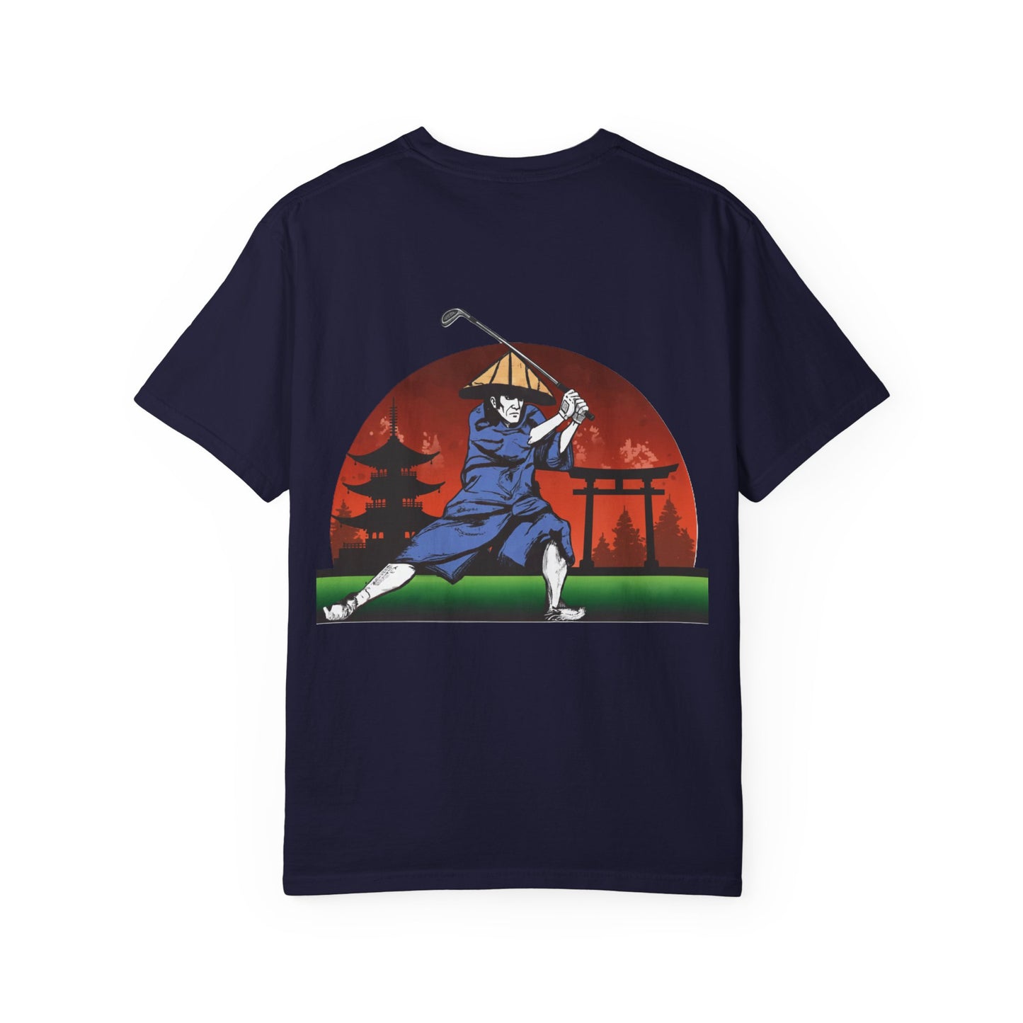 Zen Spot Golf Custom Japanese Sunset Samurai Golfer Graphic T-Shirt