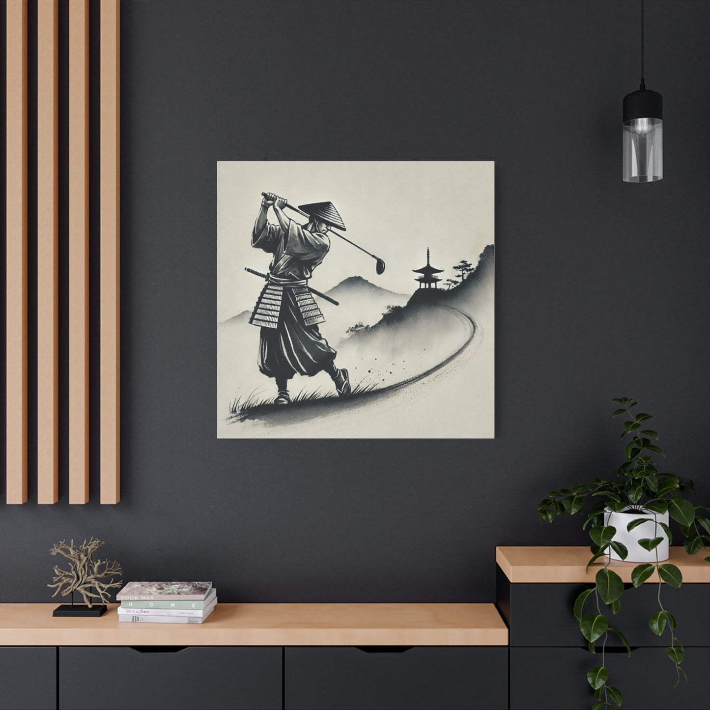 Samurai Golf Canvas Wall Art — Zen Golfing Japanese Ink Print
