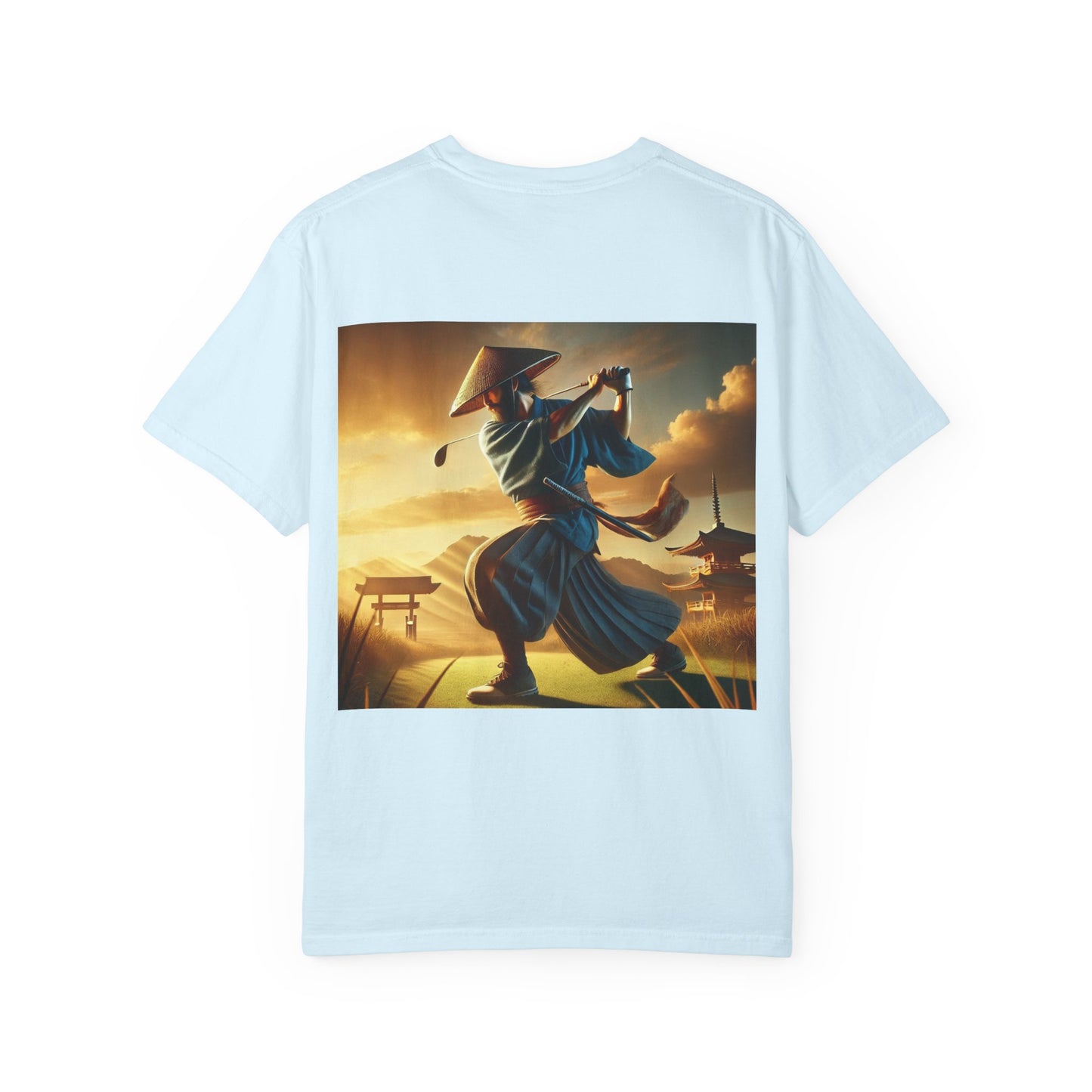 Zen Spot Golf Custom Vintage Samurai Golfer Sunset Graphic T-Shirt