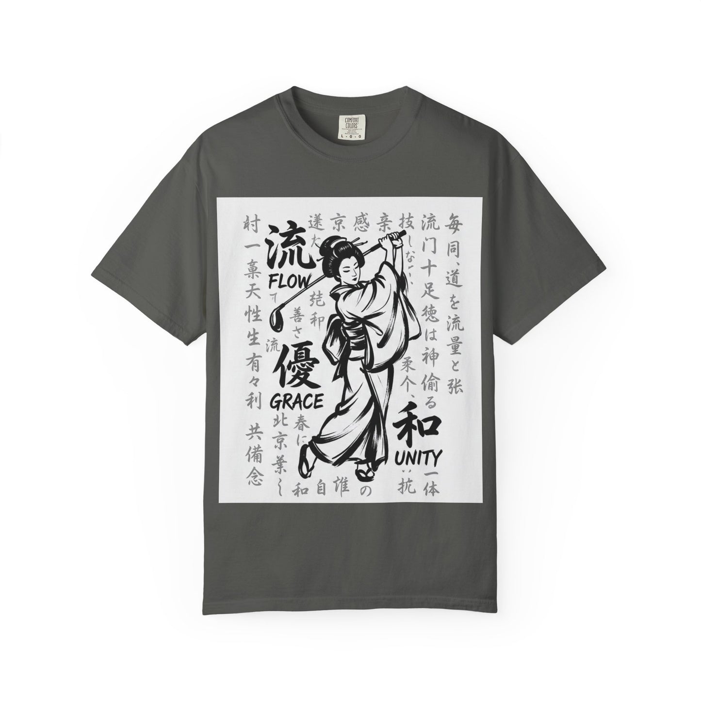 Zen Spot Golf Custom Geisha Kanji Flow, Grace, & Unity T-Shirt