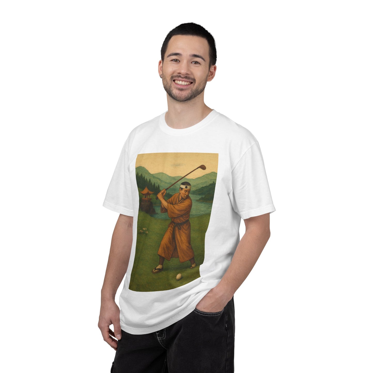Vintage Golfer Graphic T-Shirt — Retro Asian-Inspired Golf Scene
