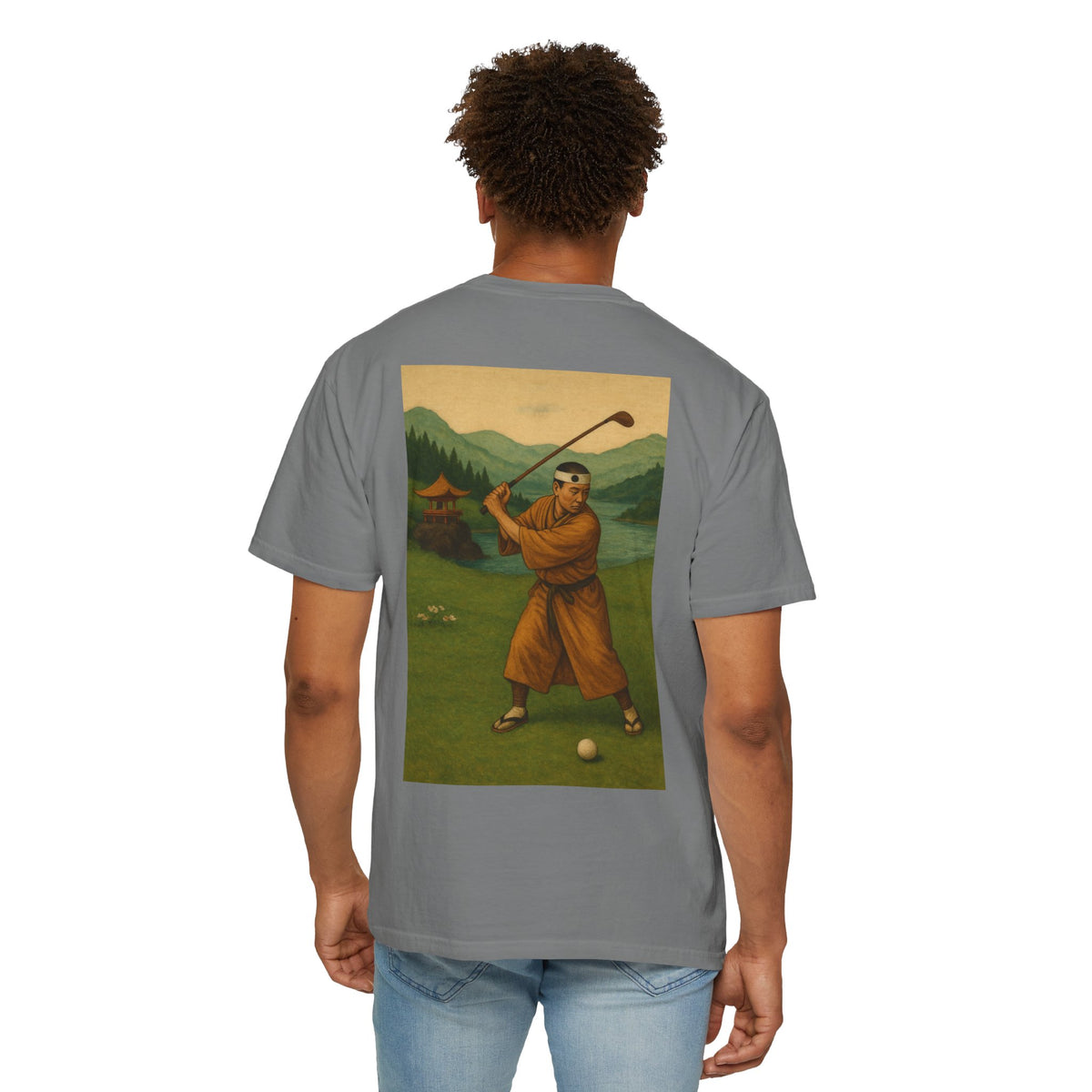 Enso Circle Golf  Stroke Chest Vintage Monk Golfer Back Graphic T-Shirt