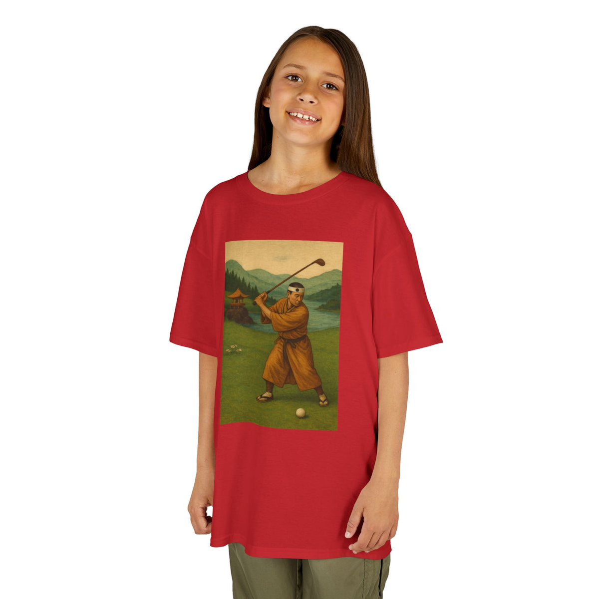 Vintage Monk Golfer Kids Graphic T‑Shirt