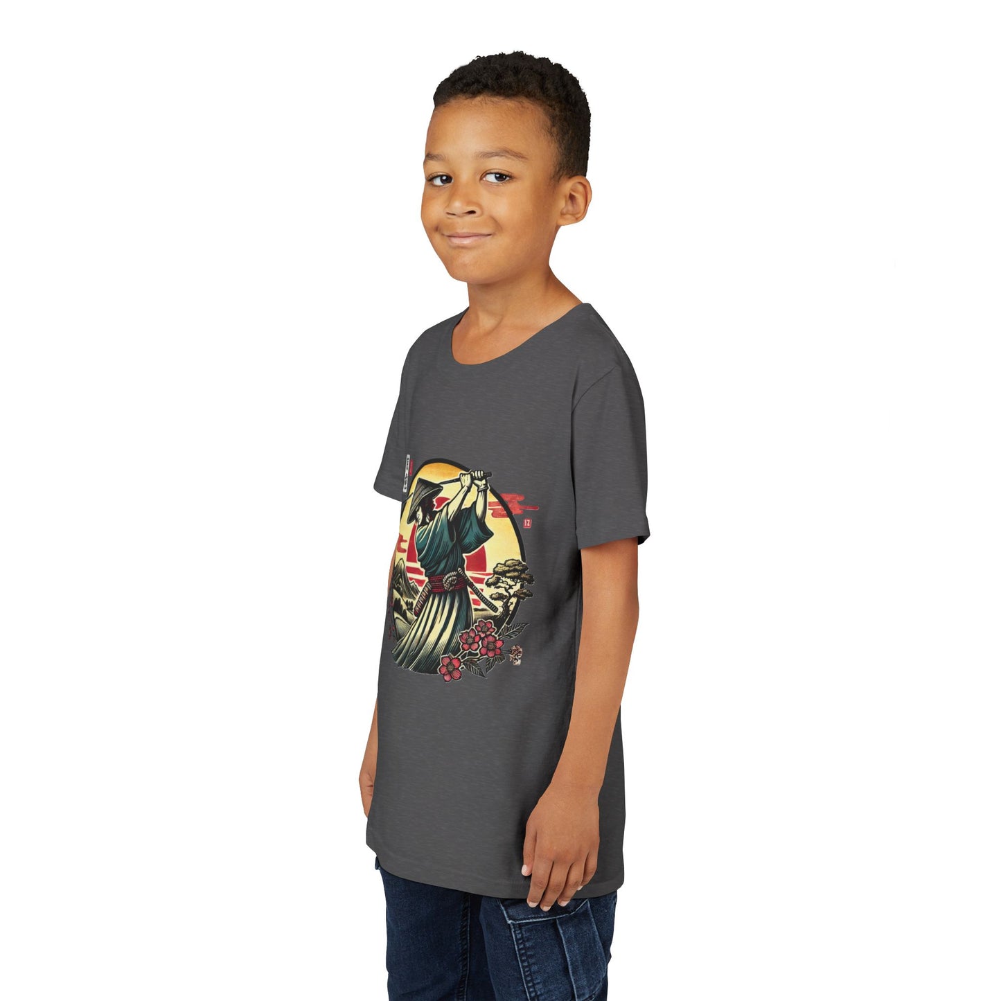 Zen Spot Golf Custom Samurai Golfer Sunset Graphic Youth T-Shirt