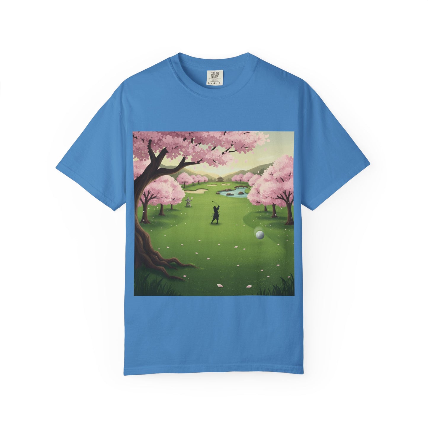 Zen Spot Customized Comfort Colors Golf Course Cherry Blossom T-Shirt – Scenic Golfer Graphic Tee