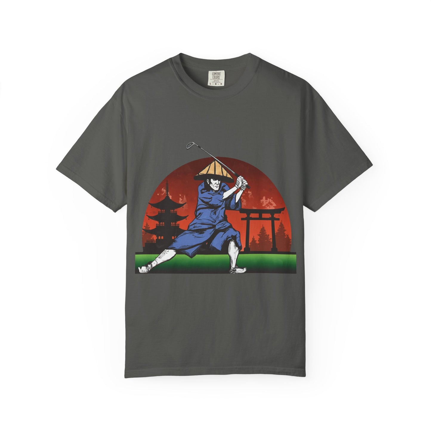 Samurai Golfer T-Shirt — Japanese Sunset Golf Graphic Tee