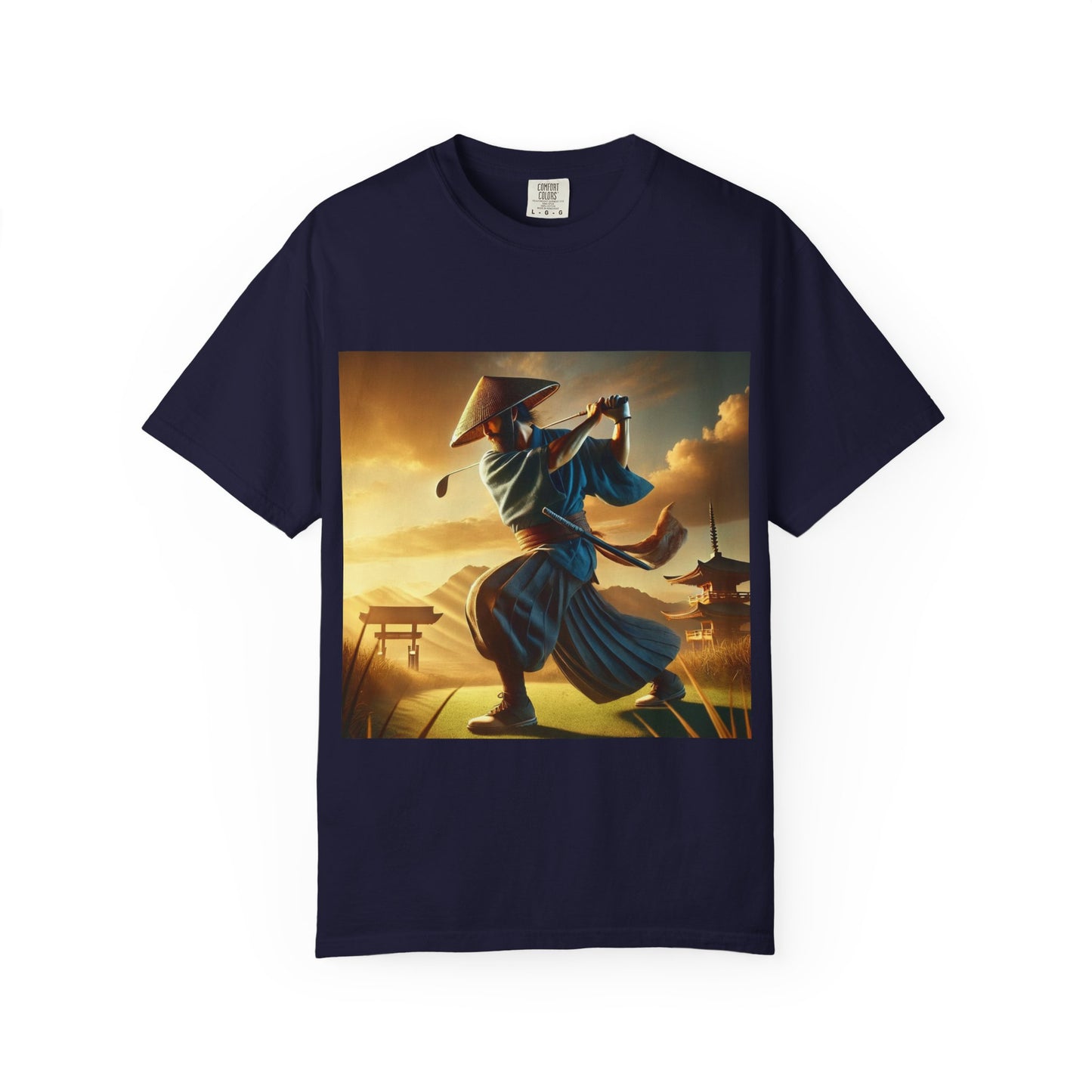 Zen Spot Golf Custom Vintage Martial Arts Samurai Golfer Sunset Graphic T-Shirt