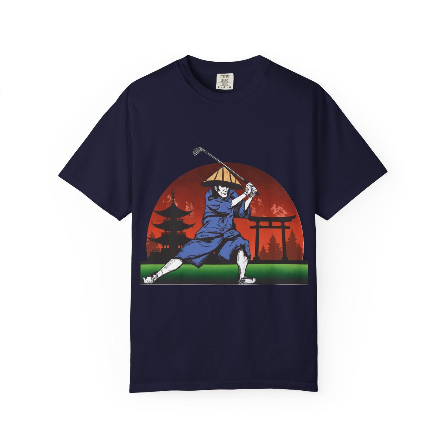 Zen Spot Golf Custom Japanese Sunset Samurai Golfer Graphic T-Shirt
