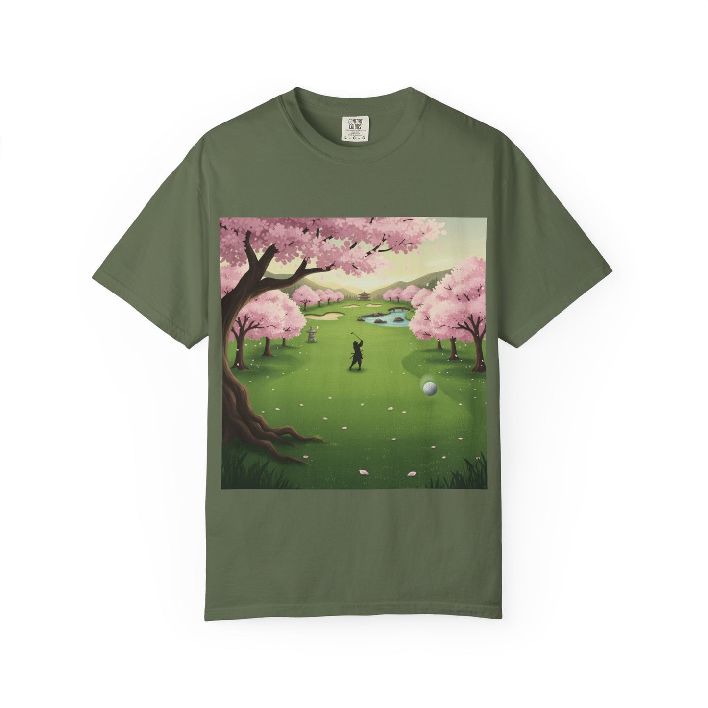 Zen Spot Customized Comfort Colors Golf Course Cherry Blossom T-Shirt – Scenic Golfer Graphic Tee